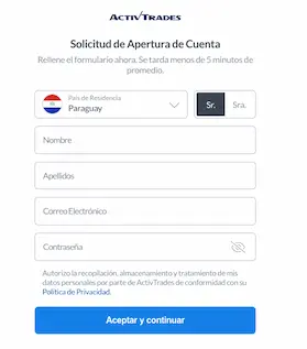 Solicitud de Apertura de Cuenta en activtrades