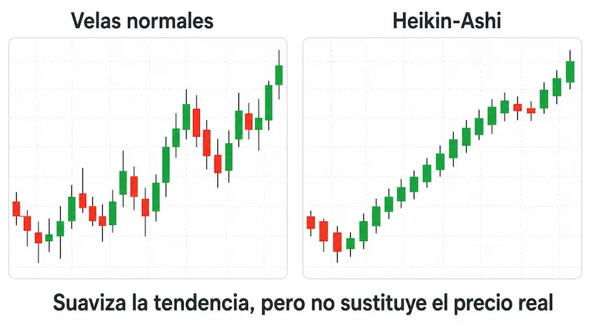 Comparación velas normales vs Heikin Ashi
