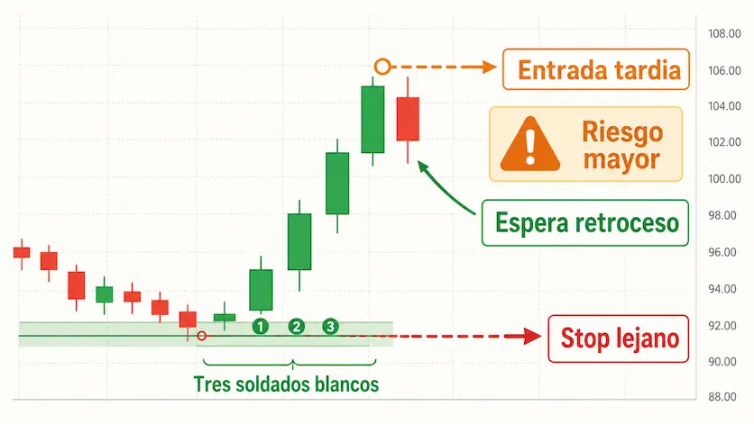 tres soldados blancos entrada tardia