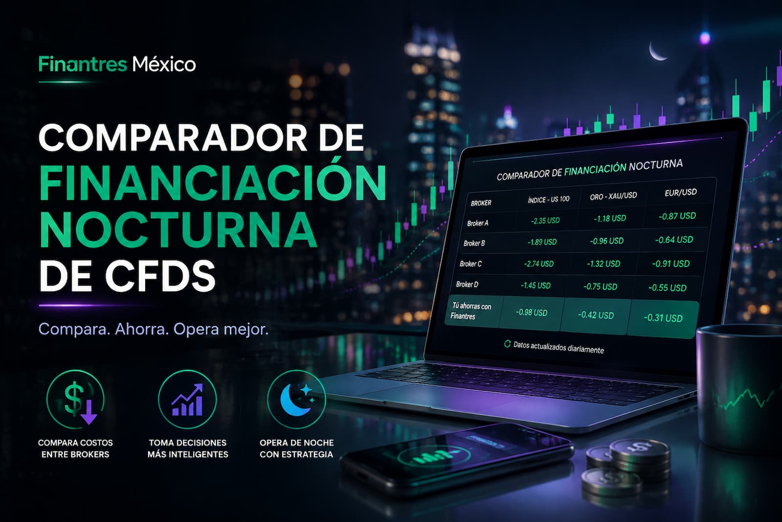 Comparador de financiación nocturna de CFDs Finantres