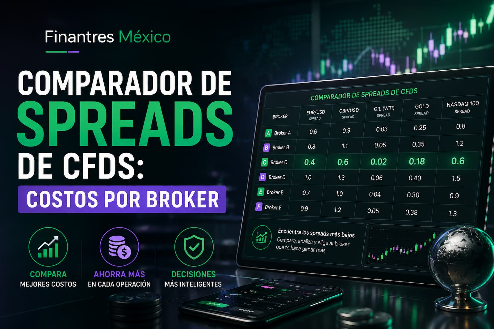 Comparador de spreads de CFDs costos por broker