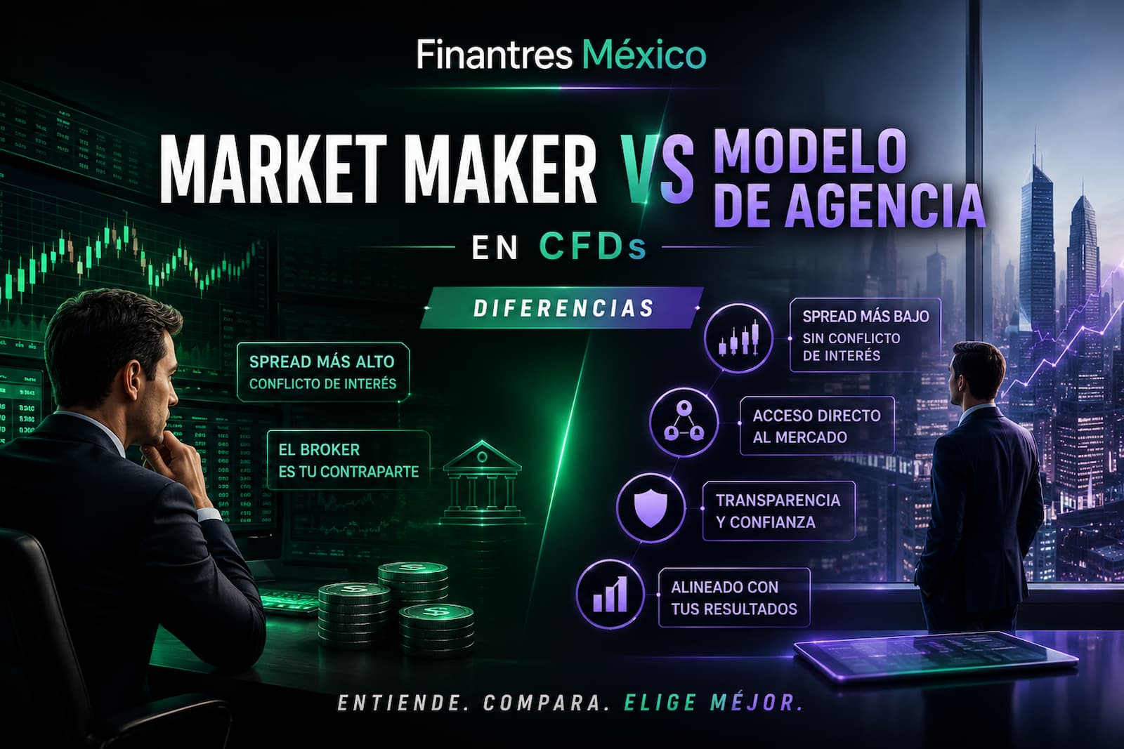 Market Maker vs modelo de agencia en CFDs diferencias