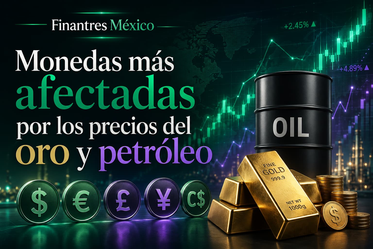 Monedas más afectadas por los precios del oro y petróleo