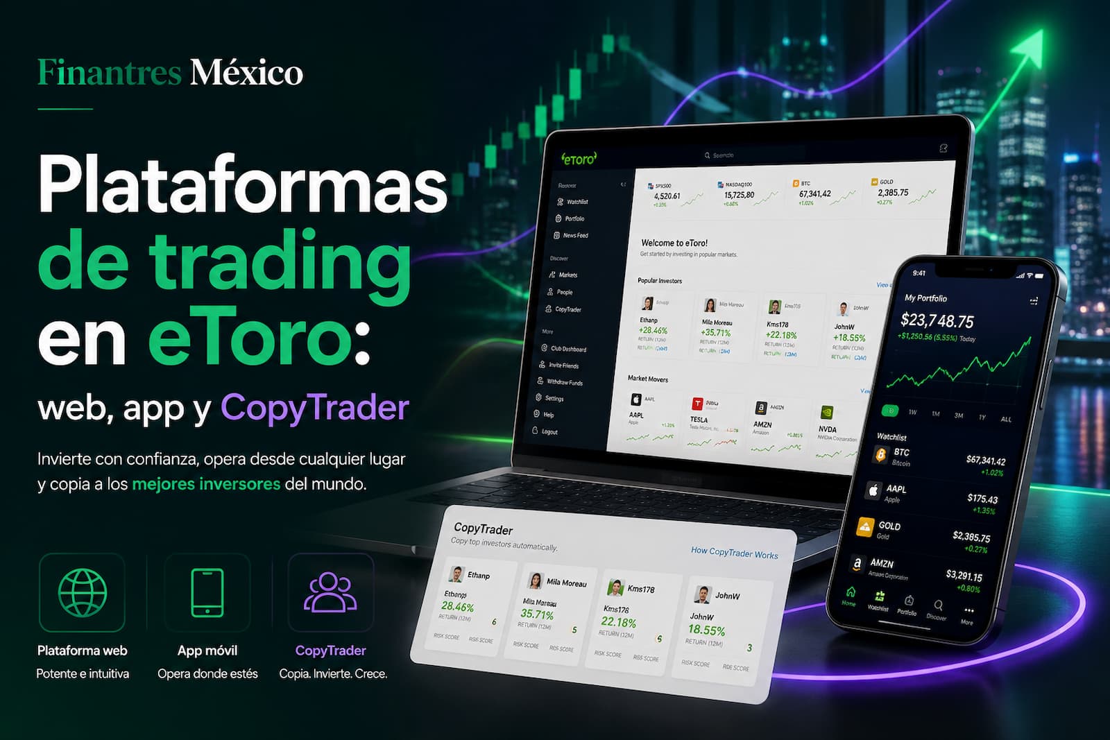 Plataformas de trading en eToro web, app y CopyTrader